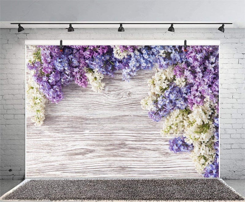 LFEEY 10x7ft Newborn Baby Wooden Plank Photography Backdrops Purple Lilac Flowers Bloom Bouquet Wooden Wall Girls Adults Portrait Photo Background Parties Events Decor Wallpaper Photo Studio Props - Image 5